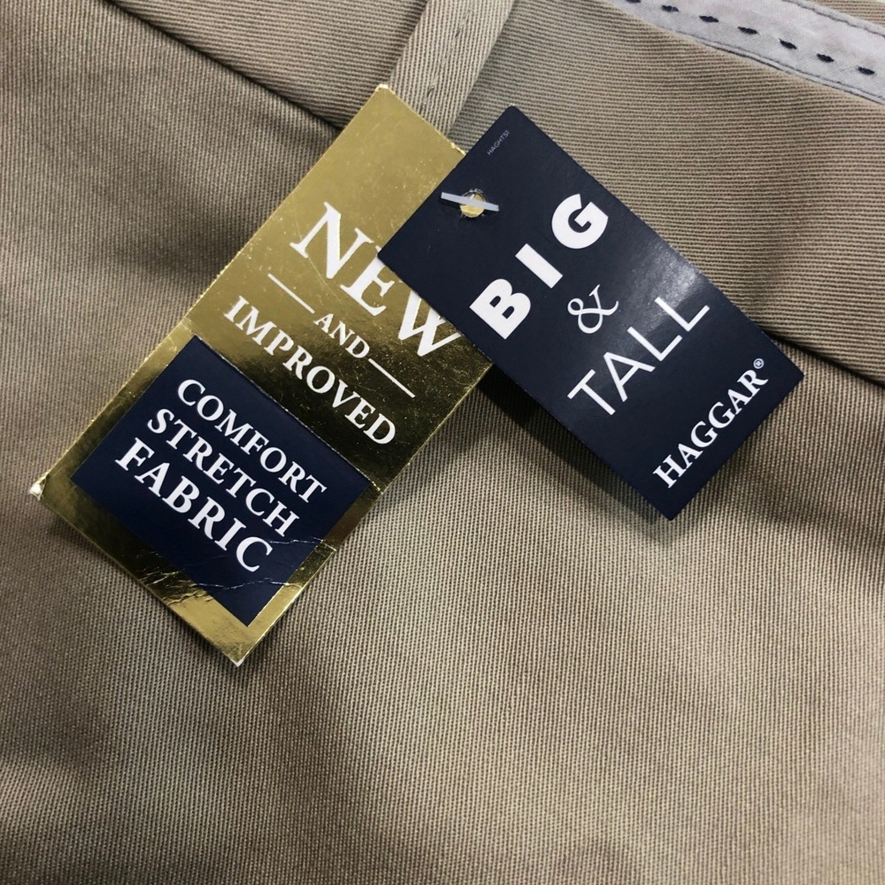 NEW Haggar Big & Tall Premium Khaki Pants Mens 58x30 Classic Fit Iron Free Tan